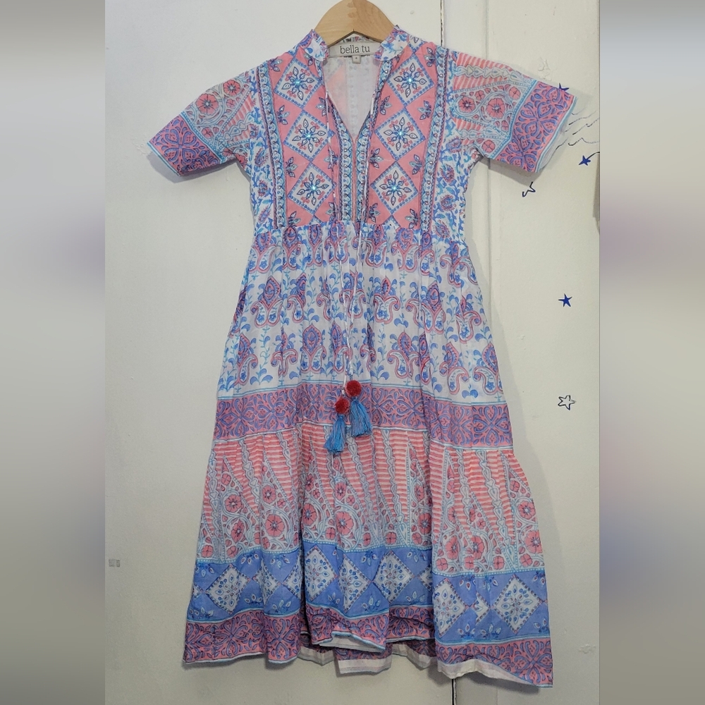 Bella Tu Paisley Print Short Sleeve Dress maxi Size 6